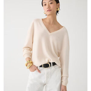 J Crew Cashmere Relaxed V-neck Sweater Womens Medium Muslin White